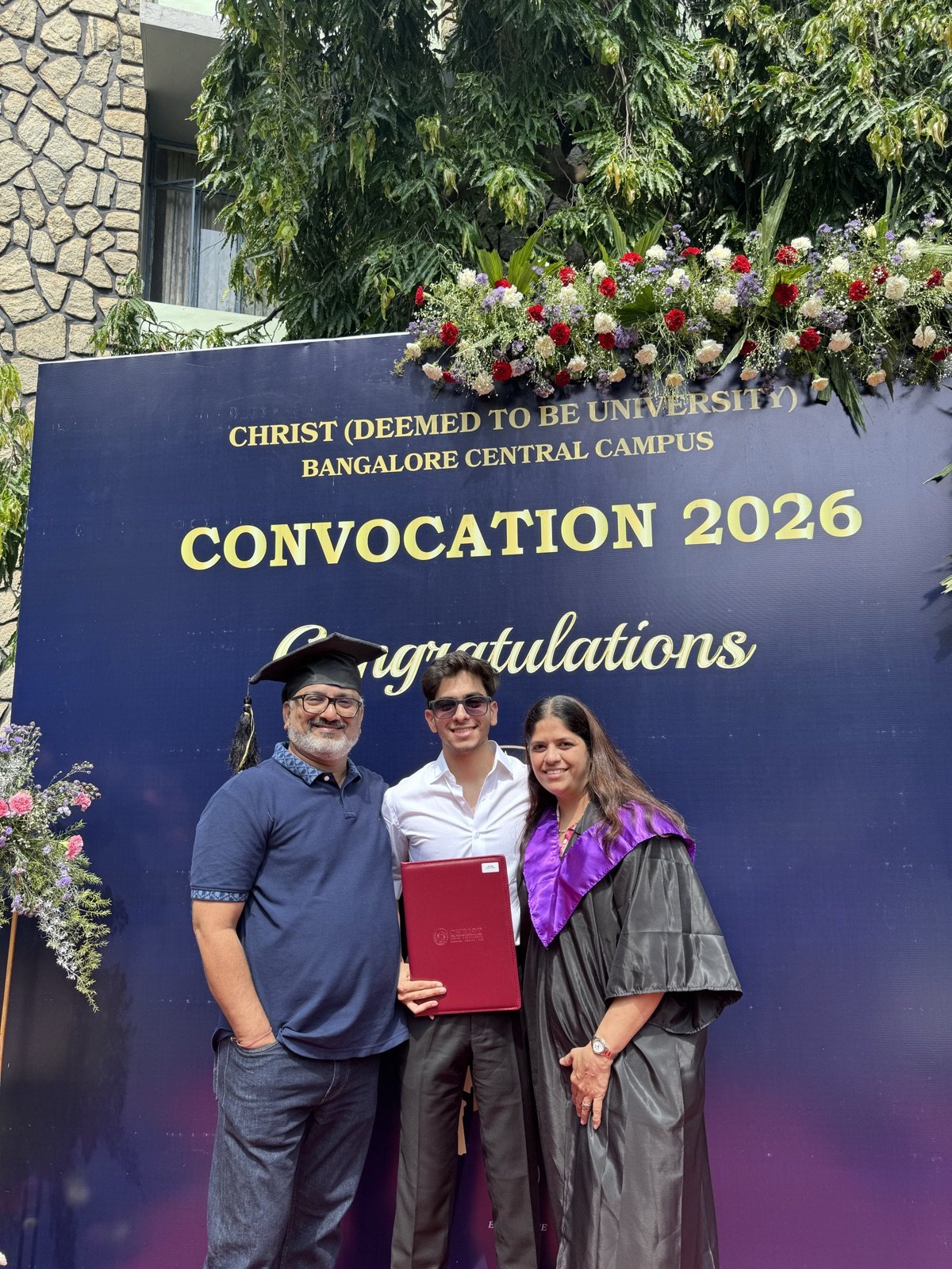 Samkit with family at Christ University Convocation 2026