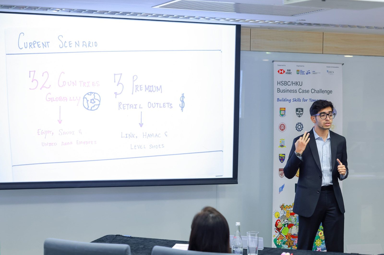 Samkit presenting a slide at the HSBC/HKU Business Case Challenge