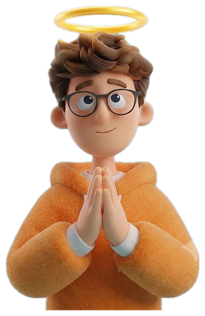 Samkit's mascot doing namaste with a halo