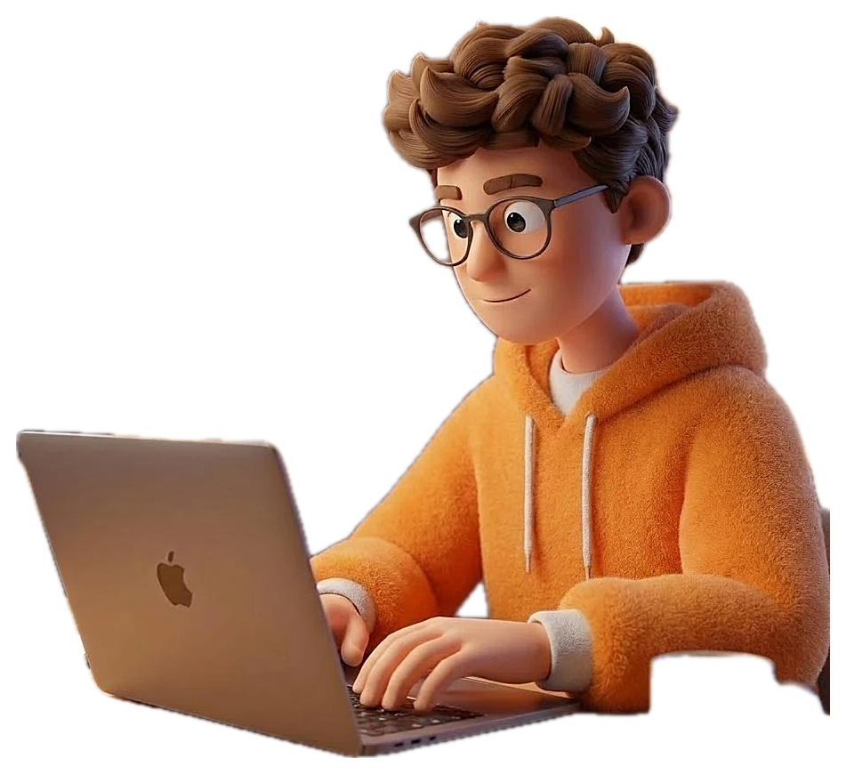 Samkit's mascot working on a MacBook