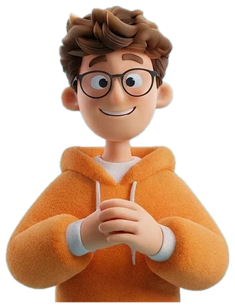 Samkit's mascot: a felt character with glasses in an orange hoodie